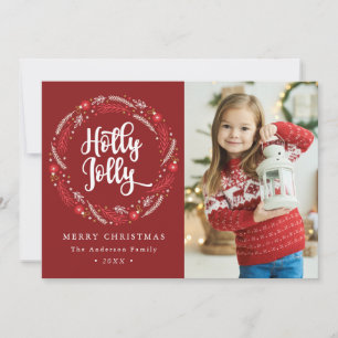 Christmas Ornament Wreath Holly Jolly Photo Holiday Card