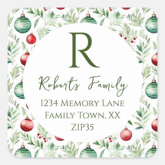Christmas Ornaments Address Classic Round S Square Sticker (Front)