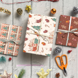 Christmas ornaments and candies set of 3  wrapping paper sheet