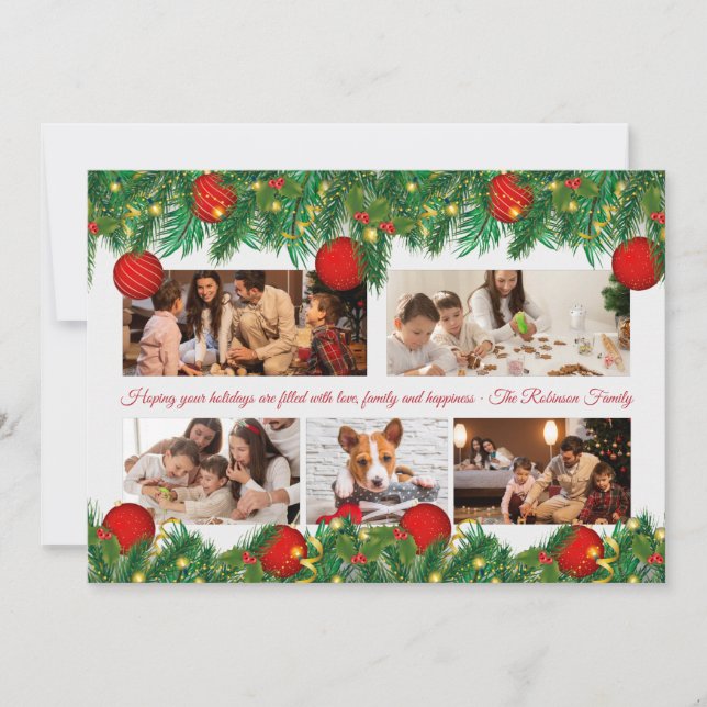 Christmas Ornaments and Lights Photo Collage Holiday Card (Front)