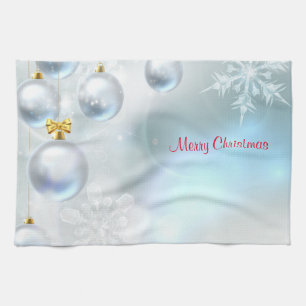 christmas ornaments and snowflakes kitchen towel