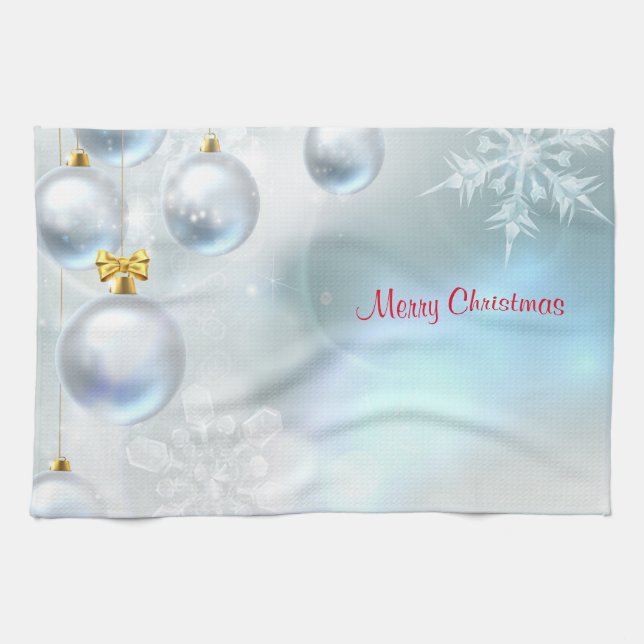 christmas ornaments and snowflakes kitchen towel (Horizontal)
