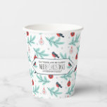 Christmas Ornaments & Bird Winter Pattern Paper Cups<br><div class="desc">Cute christmas pattern with cute birds winter foliage and christmas ornaments seamless pattern white background. Customizable christmas template.</div>