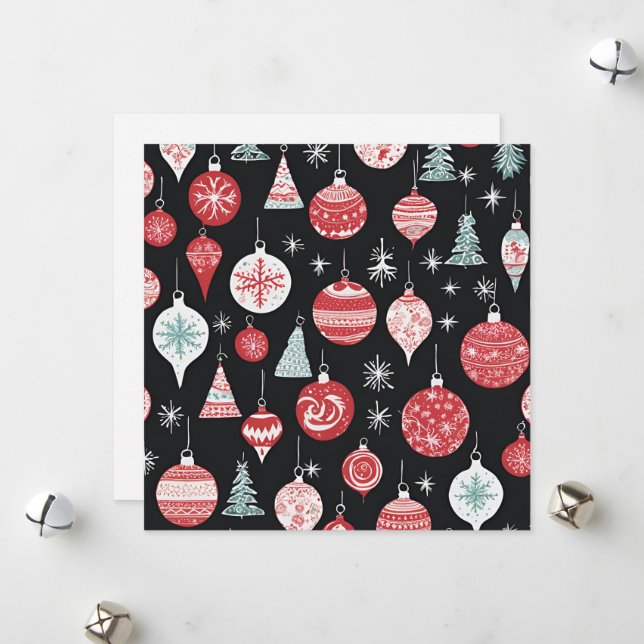 Christmas Ornaments Black Holiday Card (Front/Back In Situ)
