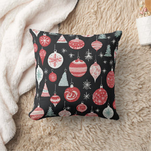 Christmas Ornaments Black Throw Pillow