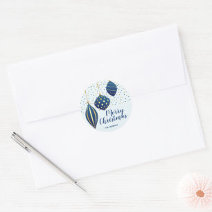 Christmas Ornaments Blue Gold SMALL Holiday Classic Round Sticker