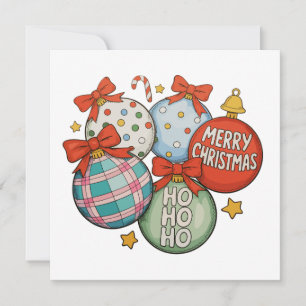 Christmas Ornaments Bow Merry Xmas Ho Snowman Holiday Card