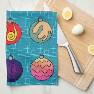 Christmas Ornaments bright colours funky designs  Kitchen Towel