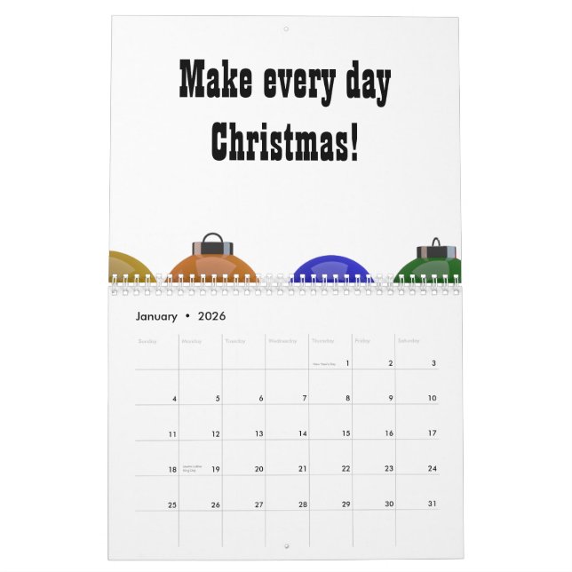 Christmas Ornaments Calendar (Jan 2026)