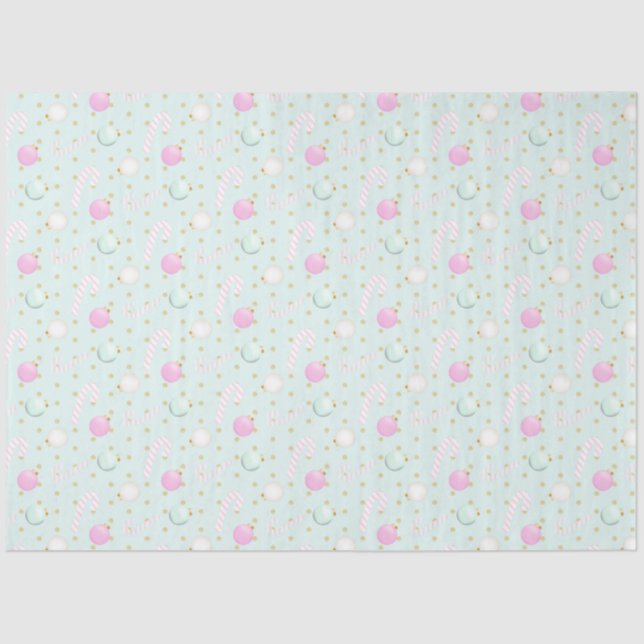 Christmas Ornaments Candy Canes Green Christmas Tissue Paper (Front)