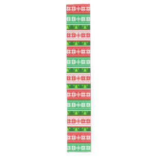 CHRISTMAS ORNAMENTS DESIGN RED WHITE GREEN LONG TABLE RUNNER