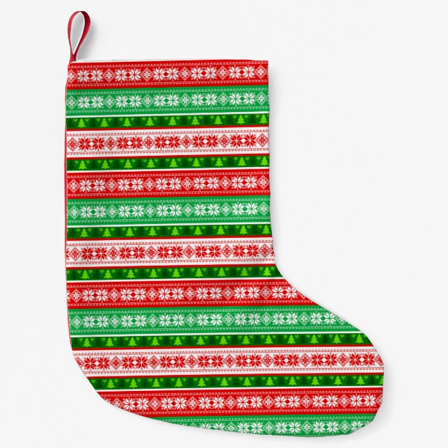 CHRISTMAS ORNAMENTS DESIGN RED WHITE GREEN SMALL CHRISTMAS STOCKING (Front)