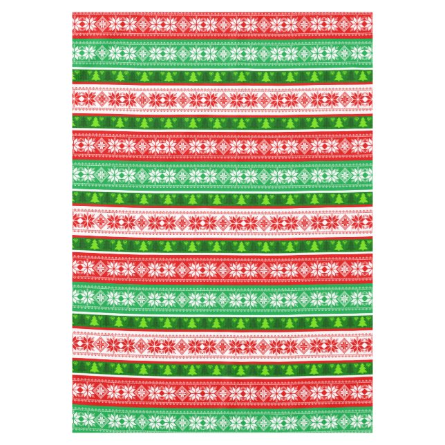 CHRISTMAS ORNAMENTS DESIGN RED WHITE GREEN TABLECLOTH (Front)