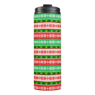 CHRISTMAS ORNAMENTS DESIGN RED WHITE GREEN THERMAL TUMBLER