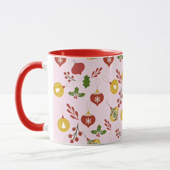 Christmas Ornaments Festive Greenery  Pink Mug (Left)