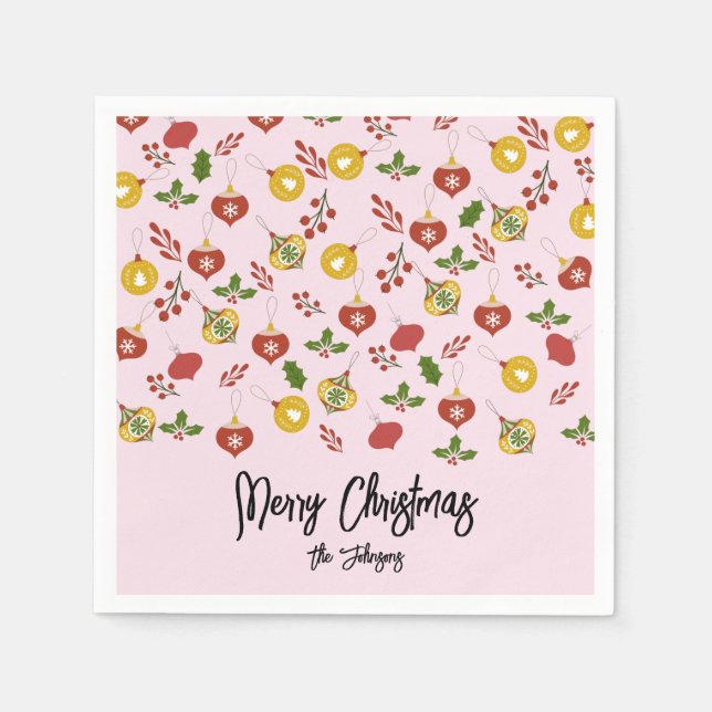 Christmas Ornaments Festive Greenery  Pink       Napkin (Front)