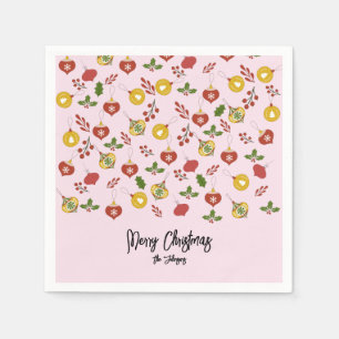 Christmas Ornaments Festive Greenery  Pink     Napkin