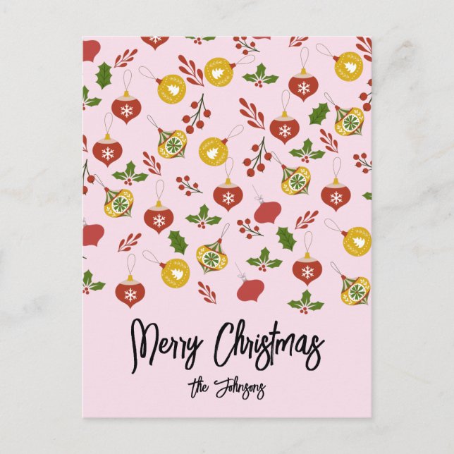 Christmas Ornaments Festive Greenery  Pink    Postcard (Front)