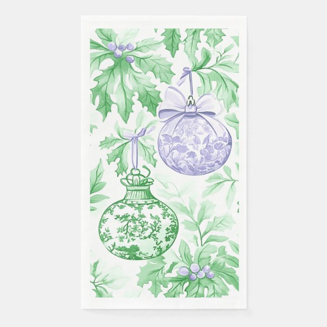 Christmas ornaments green purple toile napkin (Front)