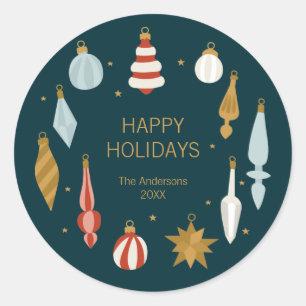 Christmas Ornaments Happy Holidays Classic Round Sticker