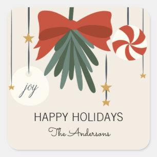 Christmas Ornaments Happy Holidays Square Sticker