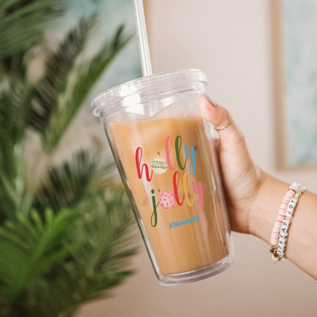 Christmas Ornaments Holly Jolly Typography Name Acrylic Tumbler (Creator Uploaded)