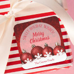 Christmas Ornaments Homemade Food Holiday Baking Square Sticker<br><div class="desc">Create stickers to label your Christmas holiday homemade goods,  cookies,  candy,  treats,  party favours and more featuring red glitter ornaments and snowflakes with your message in chic lettering.</div>