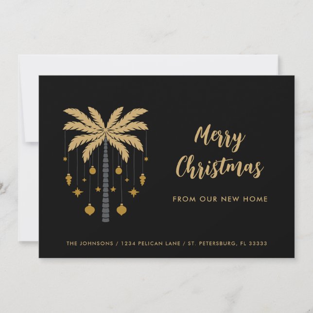 Christmas Ornaments on Palm Tree New Home    Announcement (Front)