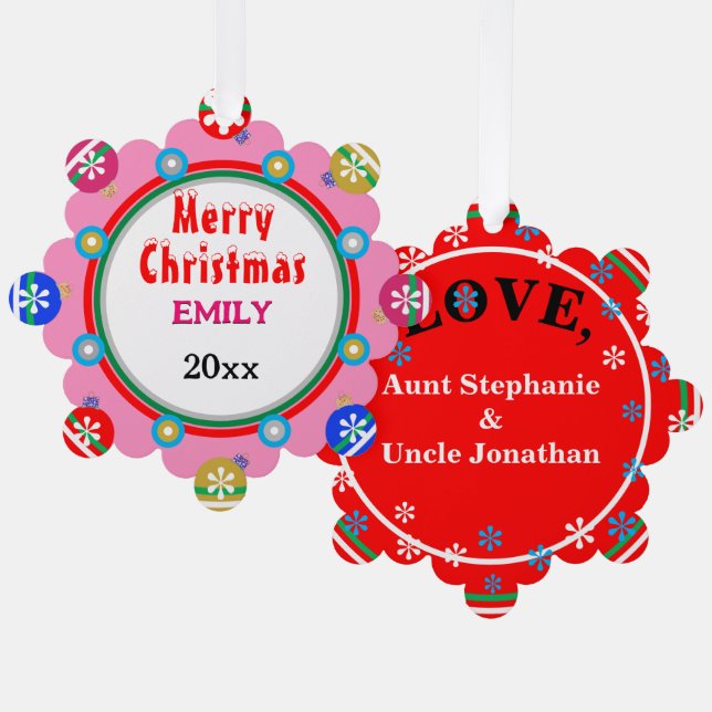 Christmas Ornaments Pink Red GIRL'S NAME (Front/Back)