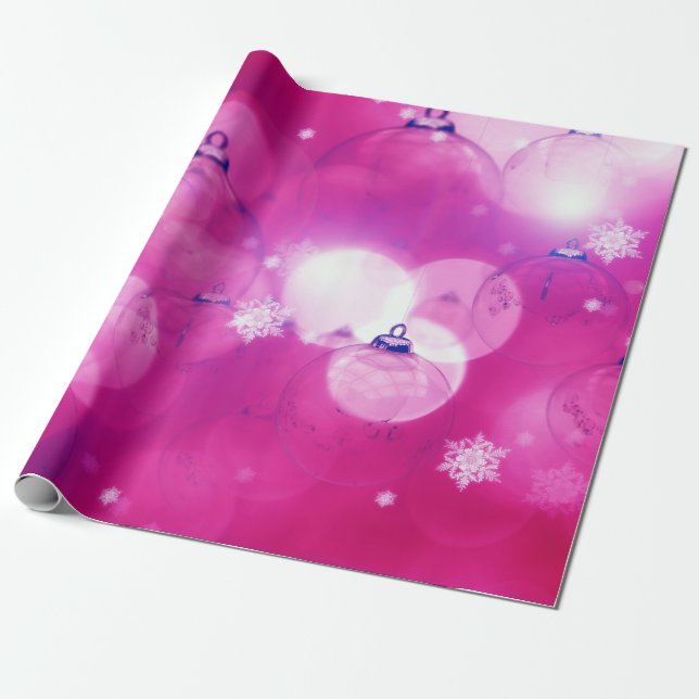 Christmas Ornaments Pink Wrapping Paper (Unrolled)