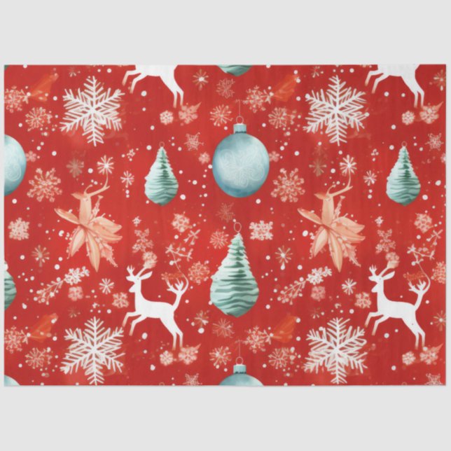Christmas Ornaments Reindeer Snowflakes Christmas Tissue Paper (Front)