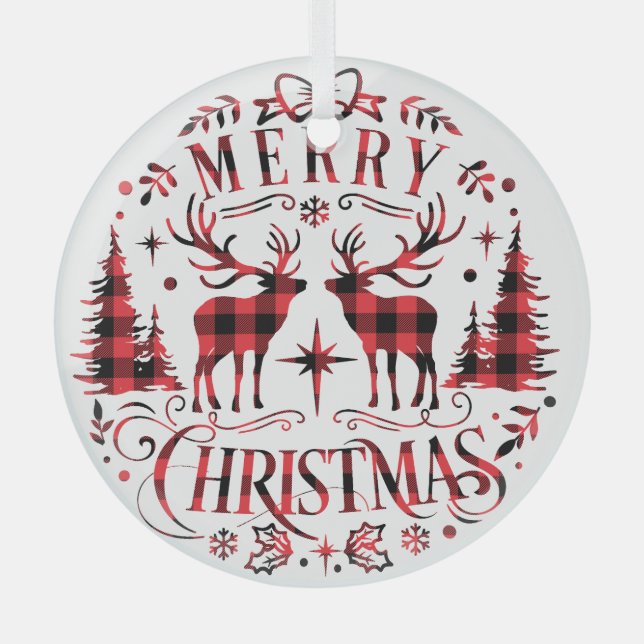 Christmas Ornaments, Reindeers Christmas trees Glass Ornament (Front)