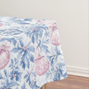 Christmas ornaments soft blue pink toile paper tablecloth