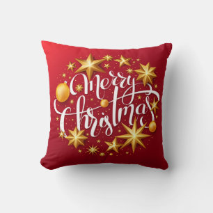 Christmas Ornaments Sparking Star Typography Red Throw Pillow