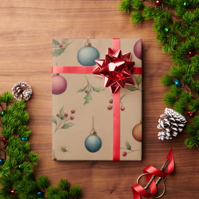 Christmas Ornaments with Brown Wrapping Paper (Holiday Gift)