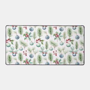 Christmas Ornaments With Holly Leaves Pattern Desk Mat