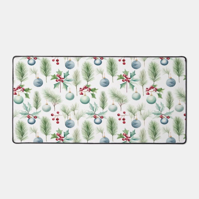 Christmas Ornaments With Holly Leaves Pattern Desk Mat (Front)