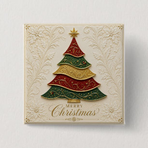 Christmas Ornate Gold Enamel Tree 2 Inch Square Button