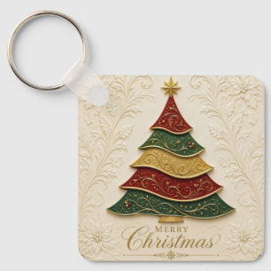 Christmas Ornate Gold Enamel Tree Keychain