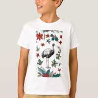 Christmas Ostrich And Poinsettias
