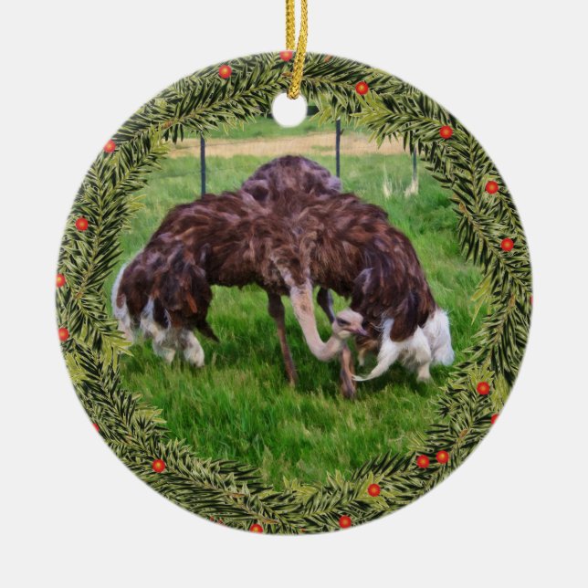 Christmas Ostrich Ready Ceramic Ornament (Front)