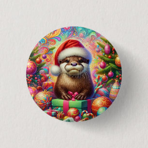 Christmas Otter 1 Inch Round Button