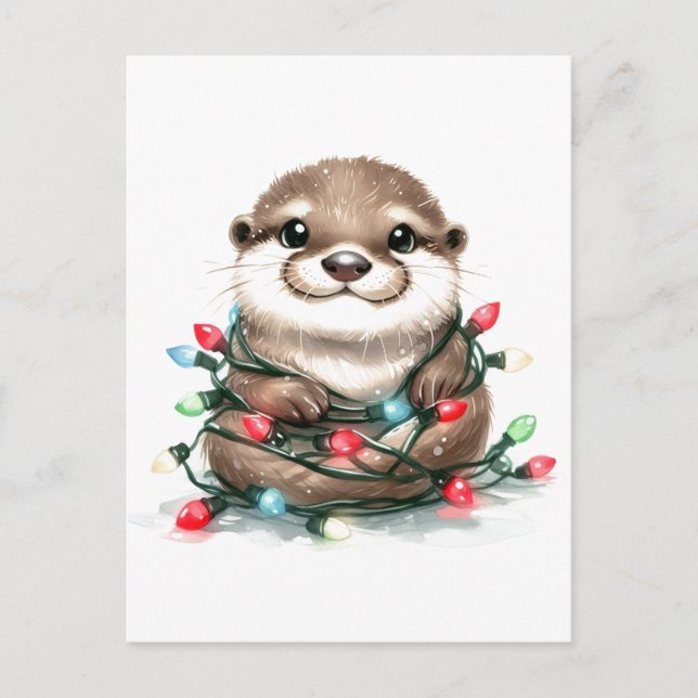 Christmas Otter Holiday Postcard (Front)