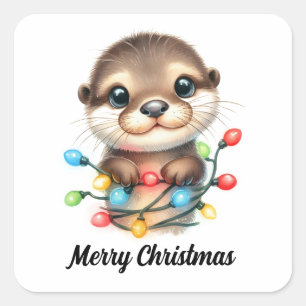 Christmas Otter Square Sticker