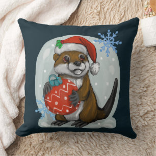 Christmas otter throw pillow