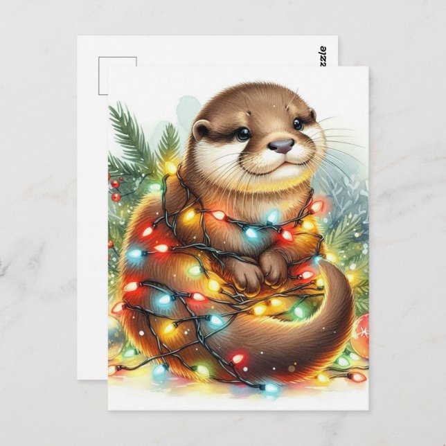 Christmas Otter Watercolor Christmas Postcard (Front/Back)