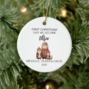 Christmas Otters Family of Three Ceramic Ornament
