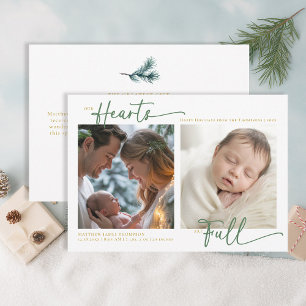Christmas Our Hearts Green Family Baby 2 Photos Holiday Card