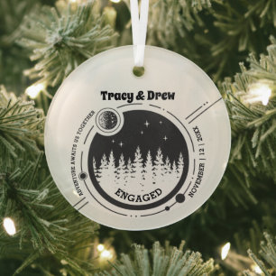 Christmas Outdoor Night Star PineCouple Engagement Glass Ornament