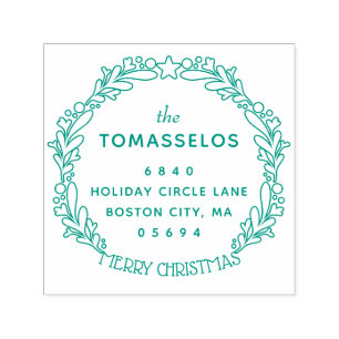 Christmas Outline Wreath Return Address Self-inking Stamp